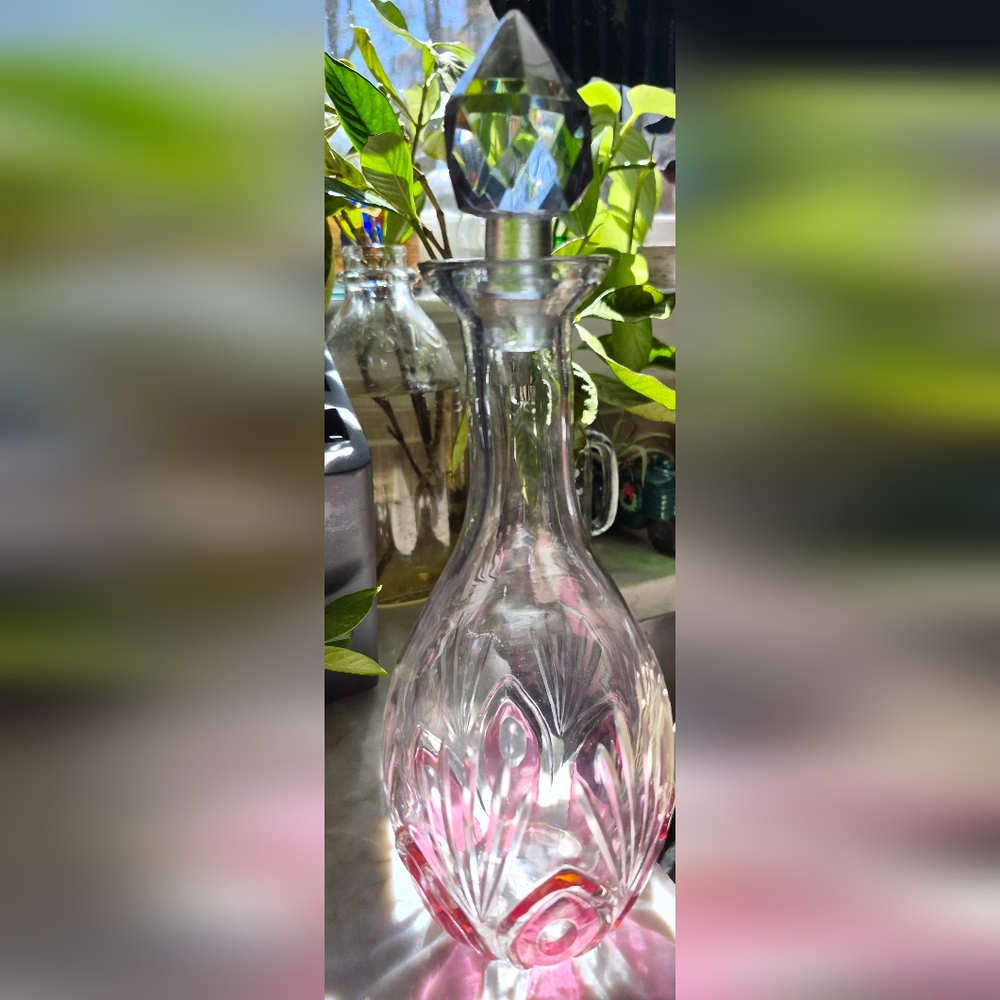 Glass Bottle W/ Red Accents  , Perfume Decanter, Aroma Oil Bottle Etc